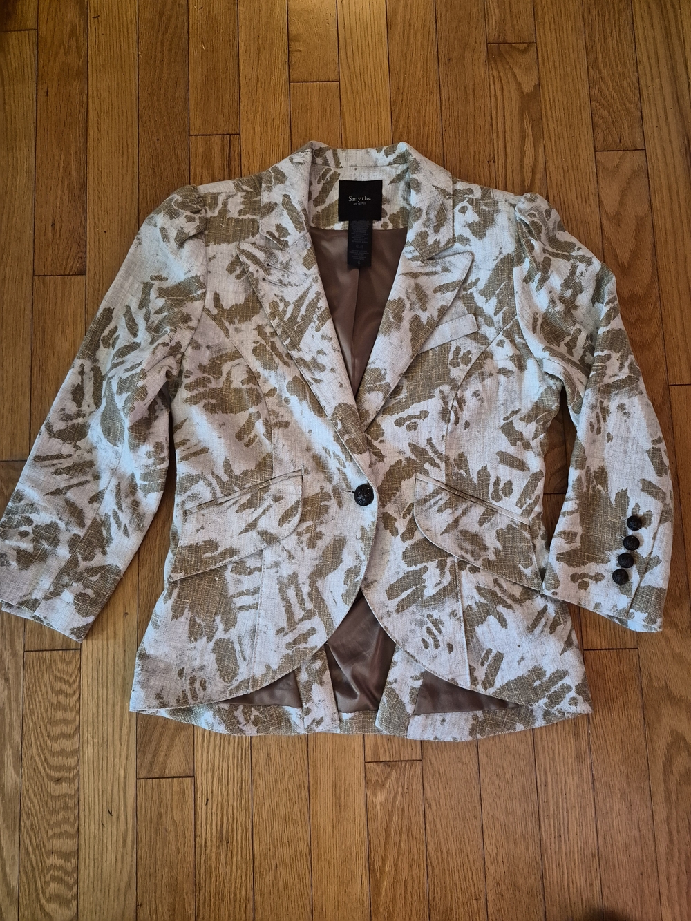 Smythe Beige and White Abstract-Print Tailored Blazer